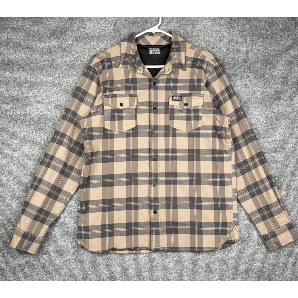 MTN OPS Flannel Shirt Mens L Brown Plaid Stretch Outdoor Hiking Performance Read